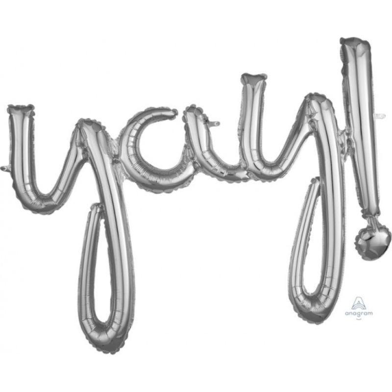 Silver Yay Phrase Foil Balloon - 88cm x 63cm - The Base Warehouse