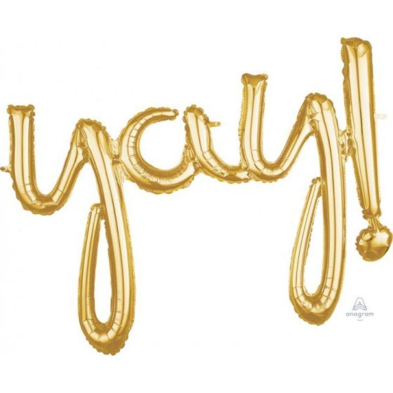 Gold Yay Phrase Foil Balloon - 88cm x 63cm - The Base Warehouse