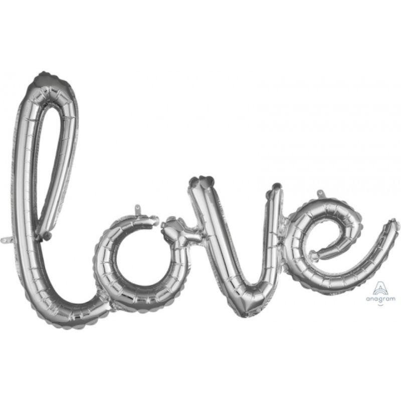 Silver Love Phrase Foil Balloon - 78cm x 53cm - The Base Warehouse