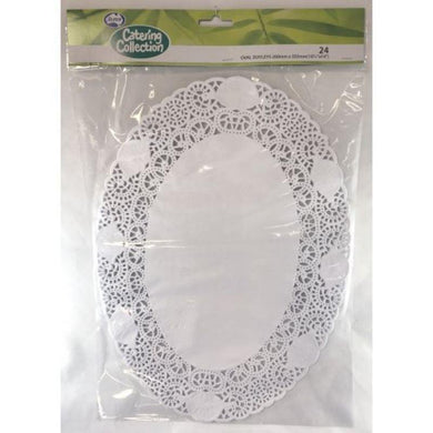 24 Pack White Oval Doilies - 260mm x 355mm - The Base Warehouse