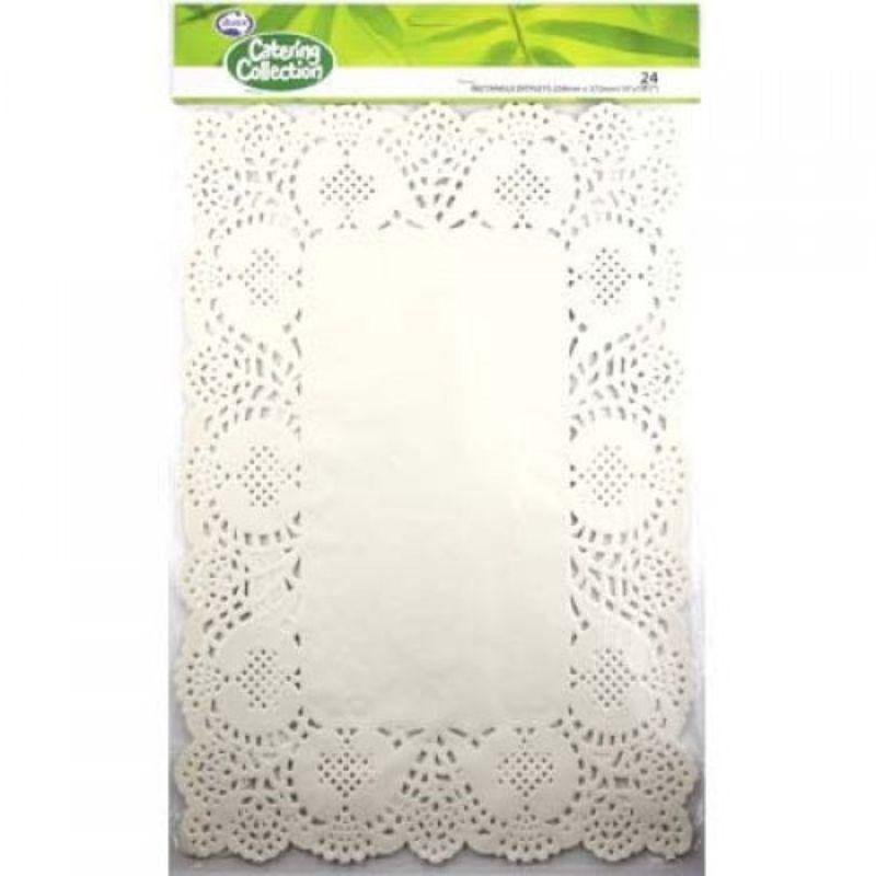 24 Pack White Rectangle Doilies - 25.6cm x 36.8cm