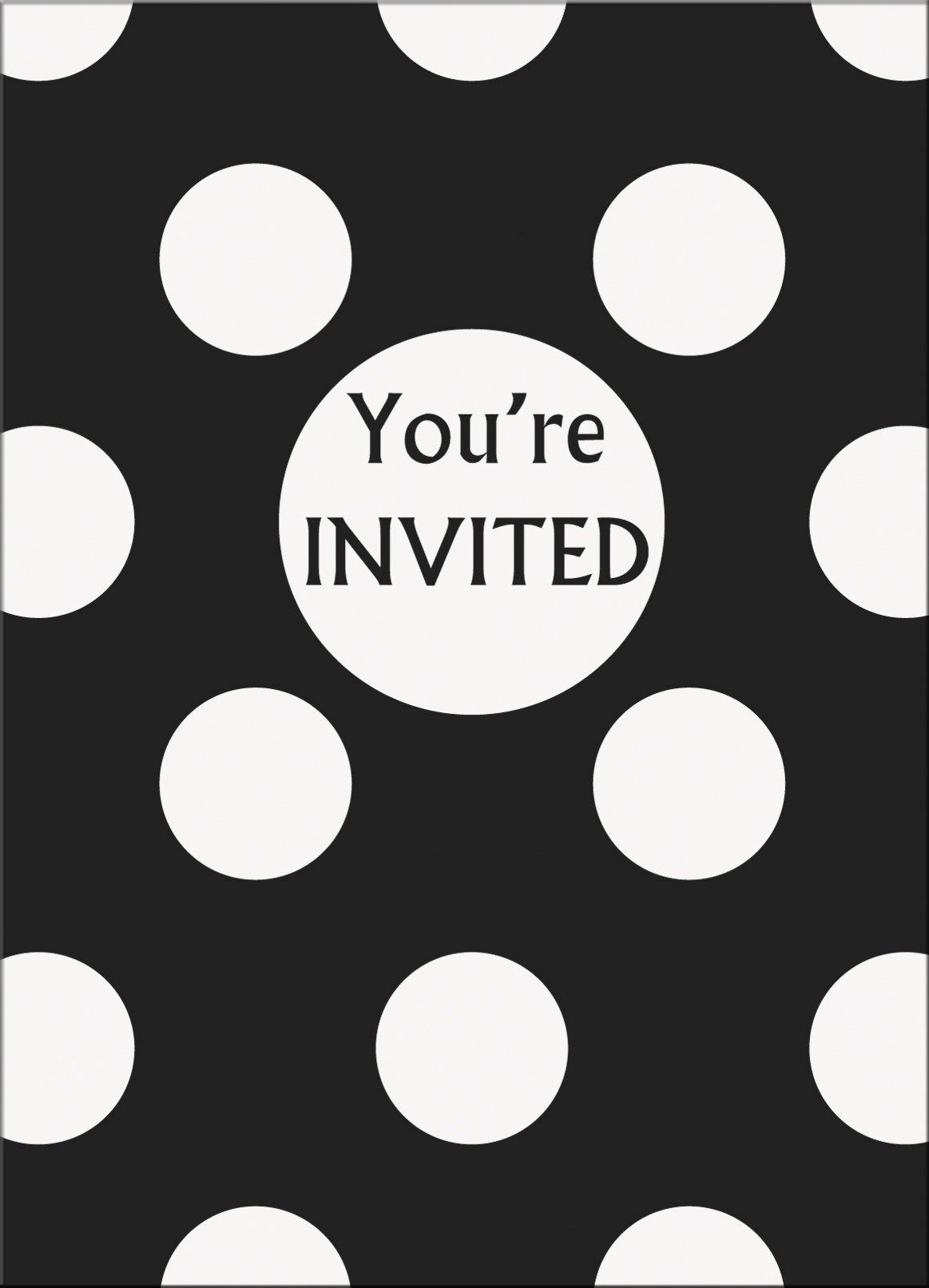 8 Pack Midnight Black Dots Youre Invited Invitations - The Base Warehouse