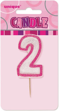 Glitz Pink Numeral 2 Candle - The Base Warehouse