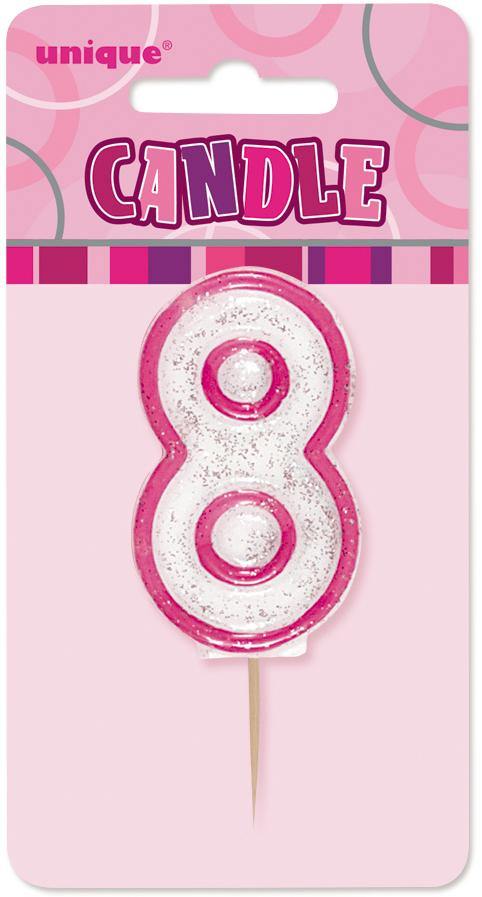 Glitz Pink Numeral 8 Candle