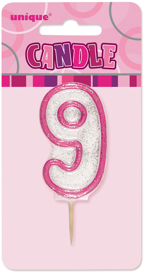 Glitz Pink Numeral 9 Candle