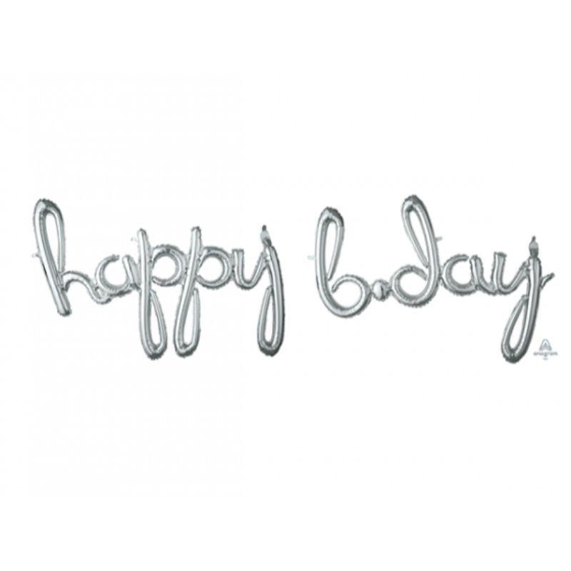 Silver HBD Phrase Foil Balloon - 192cm x 136cm - The Base Warehouse