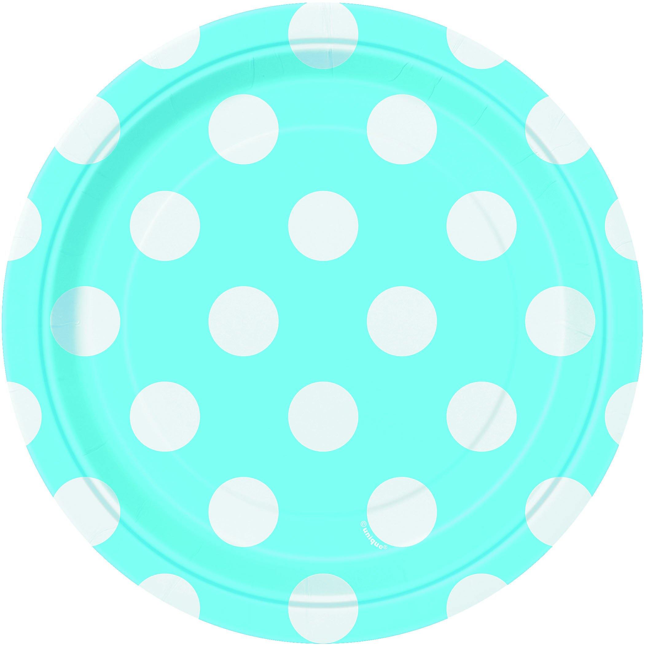 8 Pack Powder Blue Dots Paper Plates - 18cm - The Base Warehouse