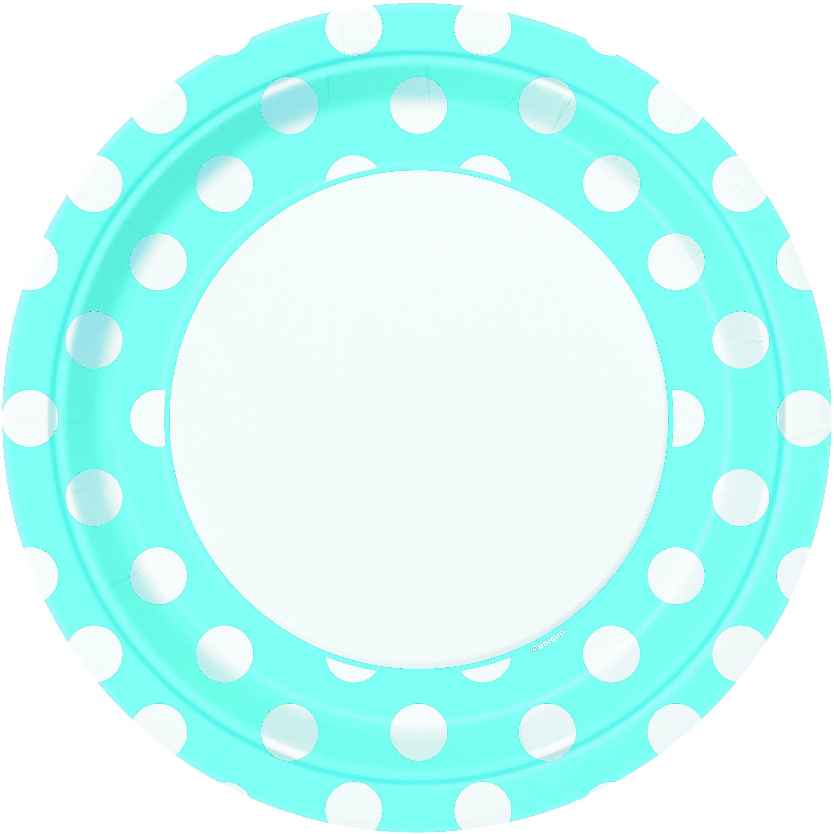 8 Pack Powder Blue Dots Paper Plates - 23cm