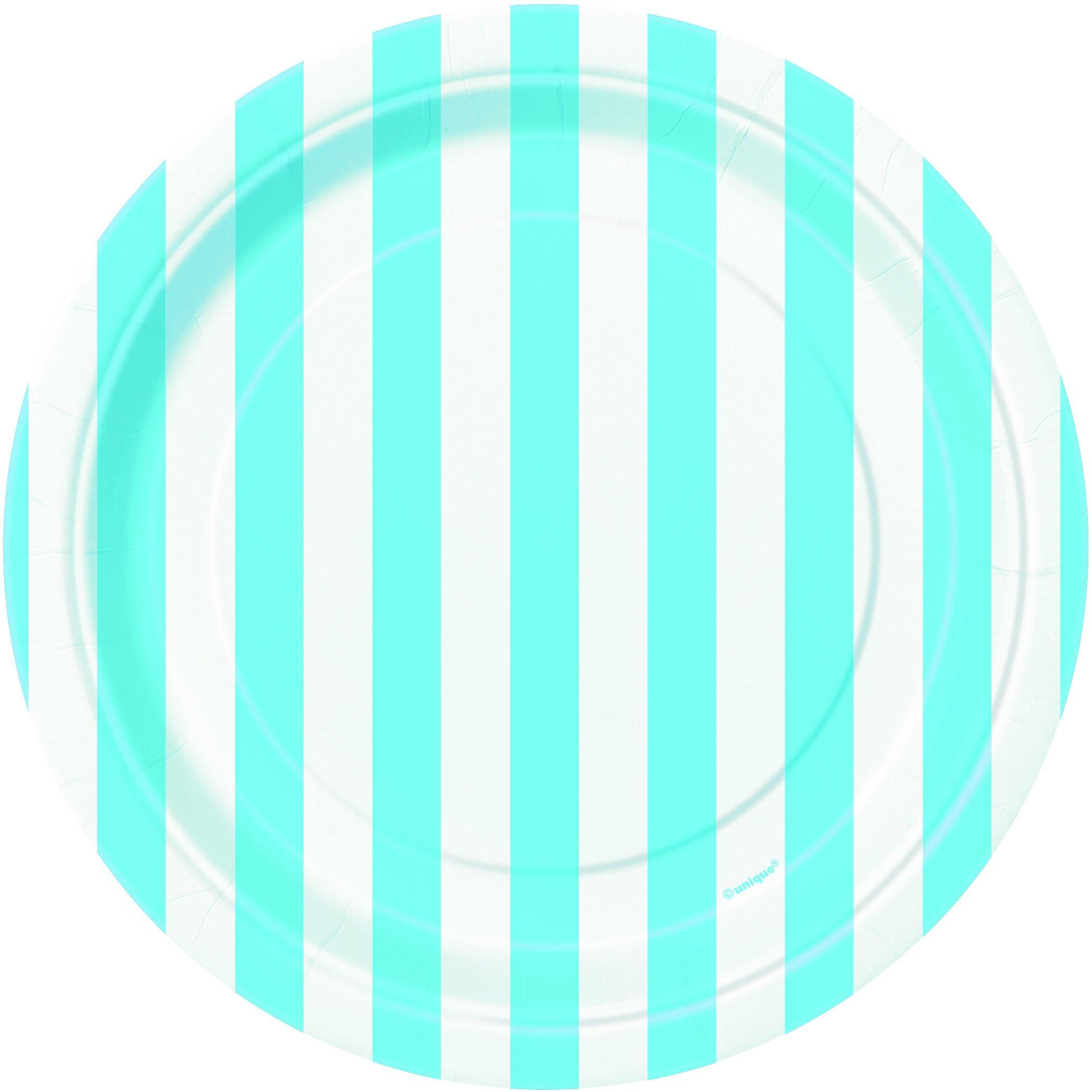 8 Pack Powder Blue Stripes Paper Plates - 18cm