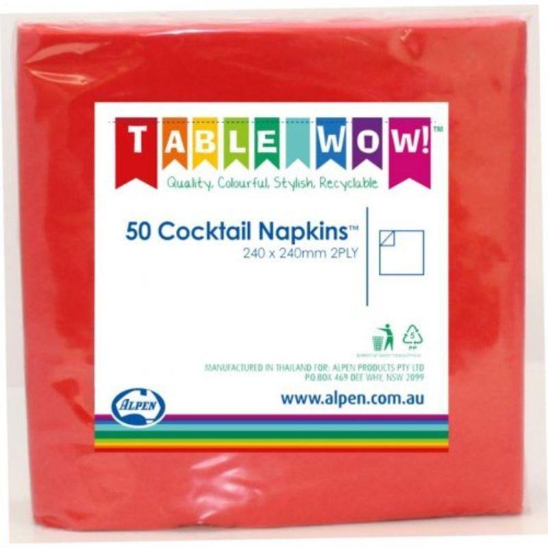 50 Pack Red Cocktail Napkins - 24cm