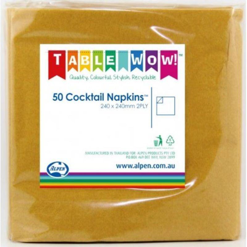 50 Pack Gold Cocktail Napkins - 24cm x 24cm