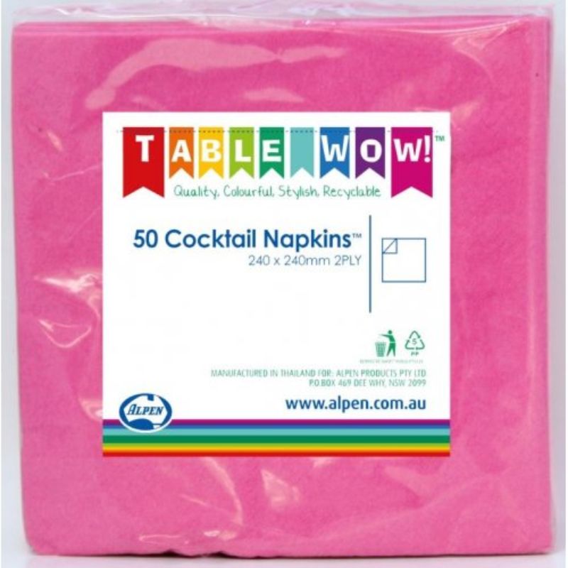 50 Pack Magenta Cocktail Napkins - 24cm