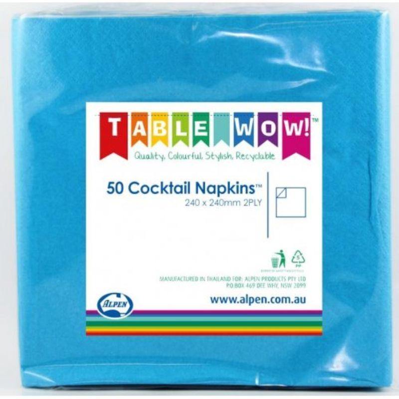 50 Pack Azure Blue Cocktail Napkins - 24cm - The Base Warehouse