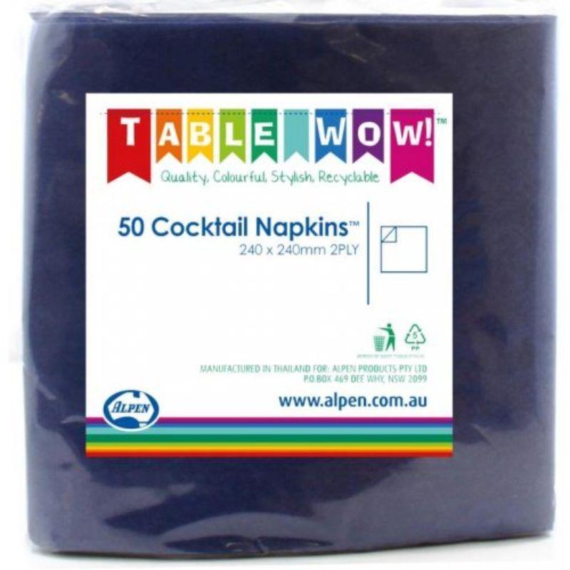 50 Pack Dark Blue Cocktail Napkins - 24cm x 24cm - The Base Warehouse