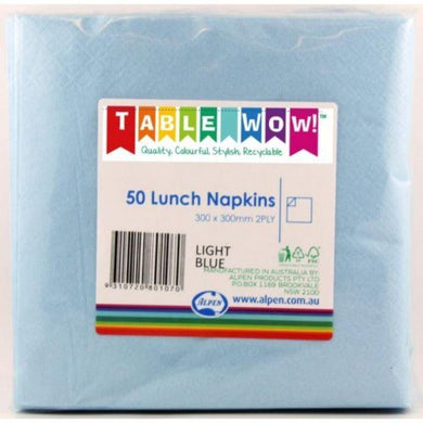 50 Pack Light Blue Lunch Napkins - 33cm x 33cm - The Base Warehouse
