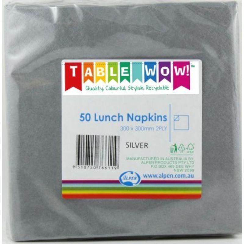 50 Pack Silver Lunch Napkins - 30cm x 30cm - The Base Warehouse