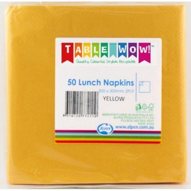 50 Pack Yellow Lunch Napkins - 30cm x 30cm - The Base Warehouse