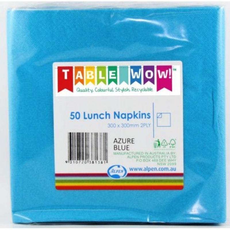 50 Pack Azure Blue Lunch Napkins - 30cm