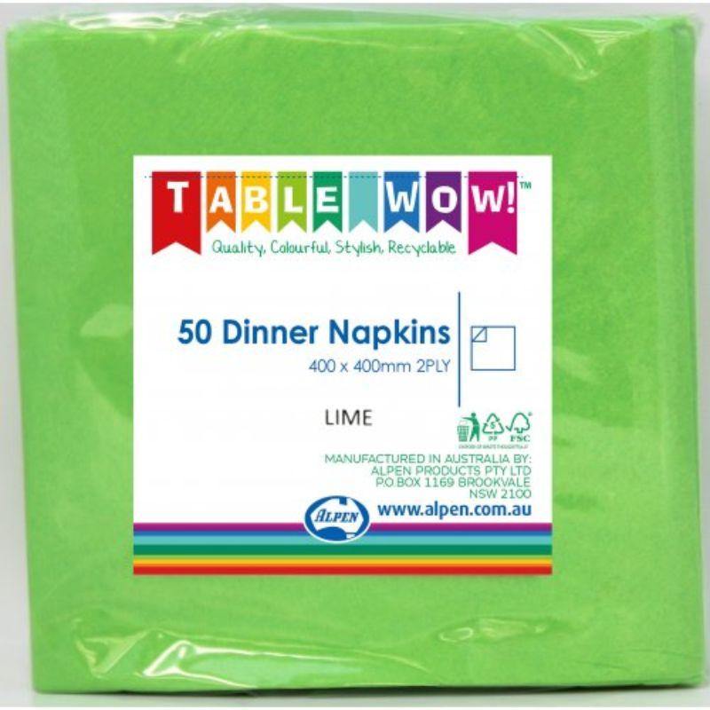 50 Pack Lime Dinner Napkins - 40cm x 40cm