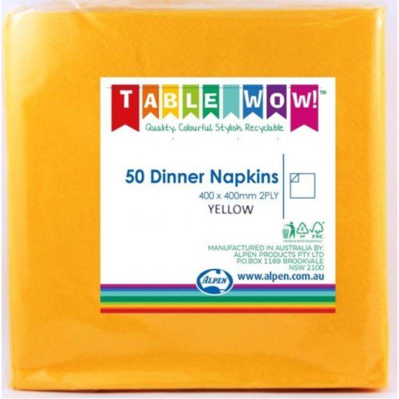 50 Pack Yellow Dinner Napkins - 40cm
