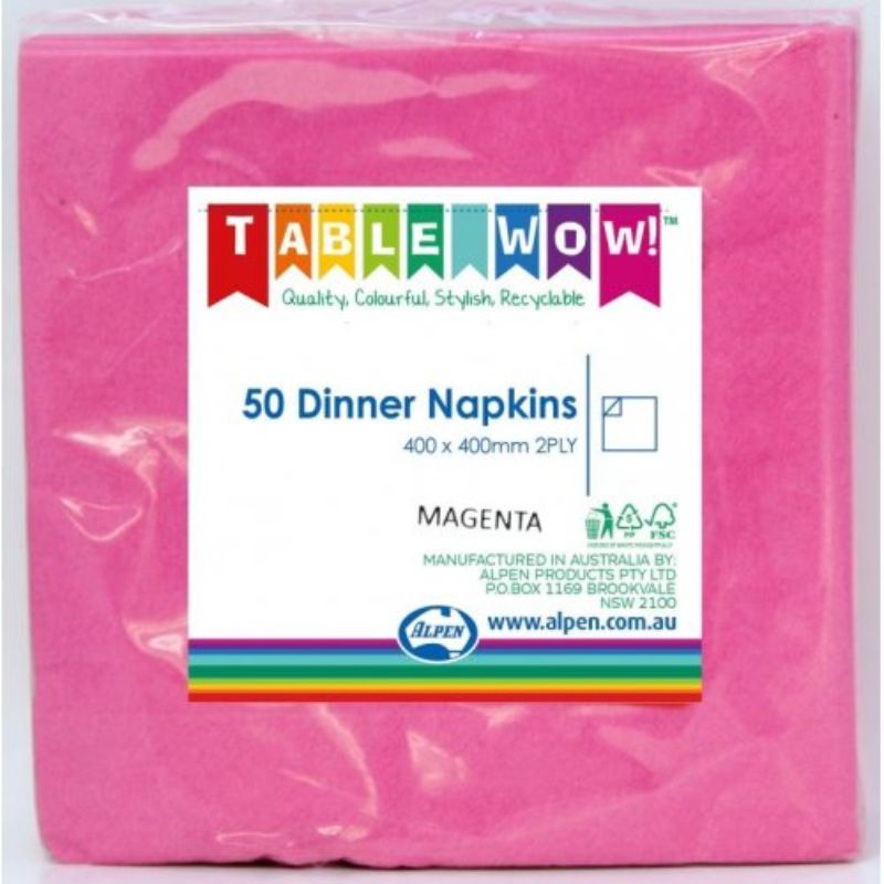 50 Pack Magenta Dinner Napkins - 40cm x 40cm