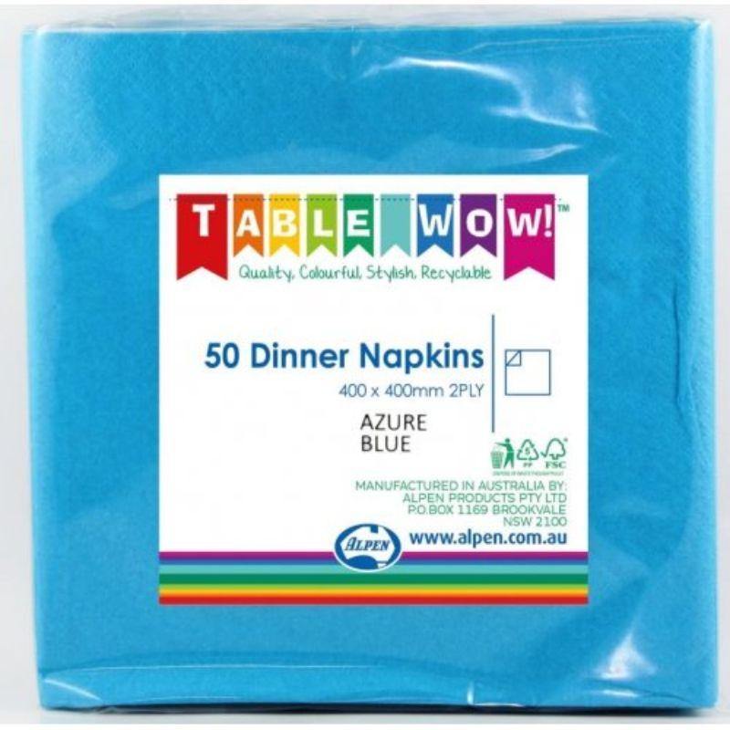 50 Pack Azure Blue Dinner Napkins - 40cm