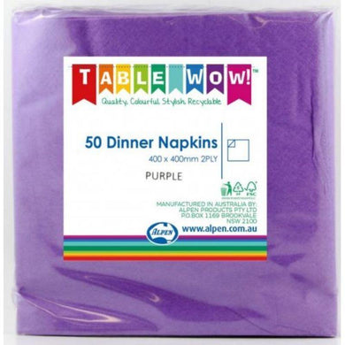 50 Pack Purple Dinner Napkins - 40cm x 40cm - The Base Warehouse