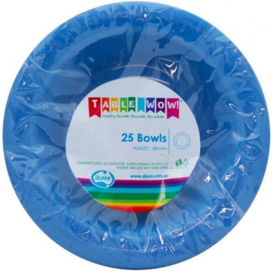 25 Pack Royal Blue Plastic Bowls - 18cm - The Base Warehouse
