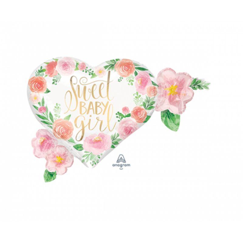 SuperShape Floral Sweet Baby Girl Heart Foil Balloon - 68cm x 50cm