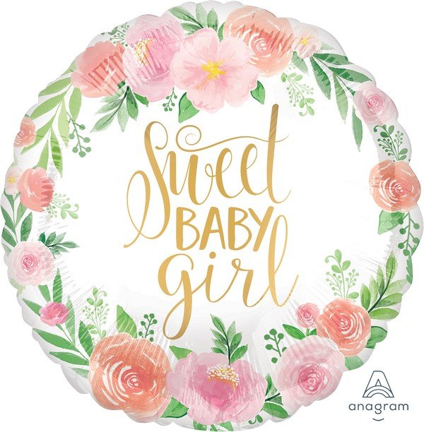 Satin Floral Baby Girl Round Foil Balloon - 45cm