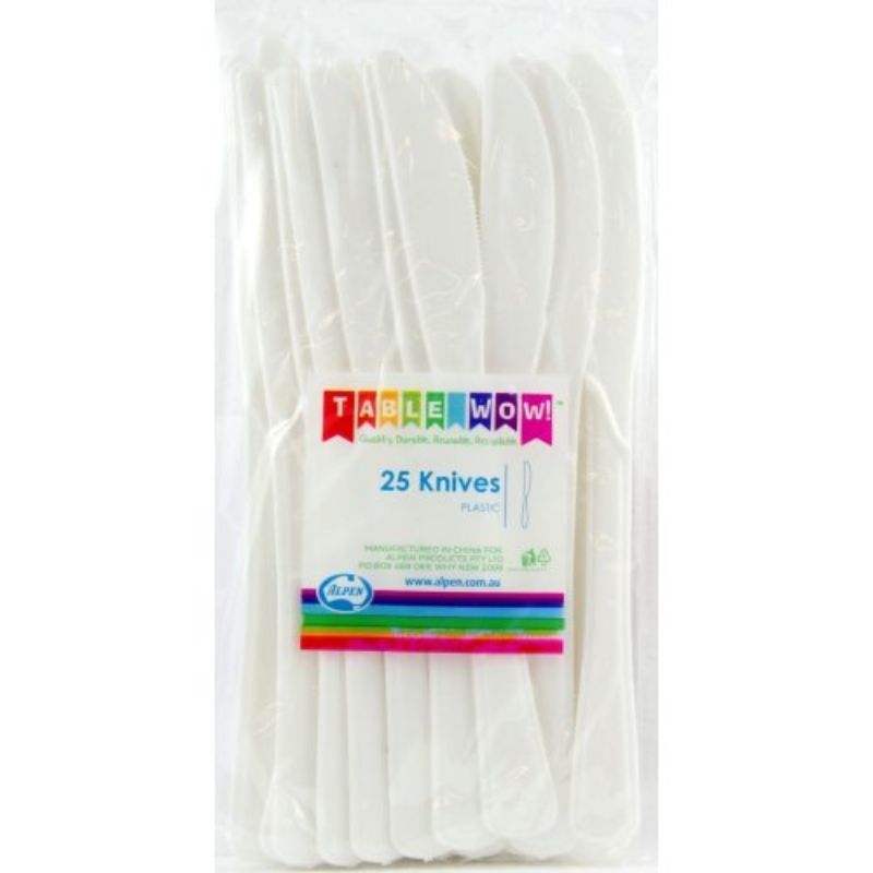 20 Pack White Reusable Knives - 19cm