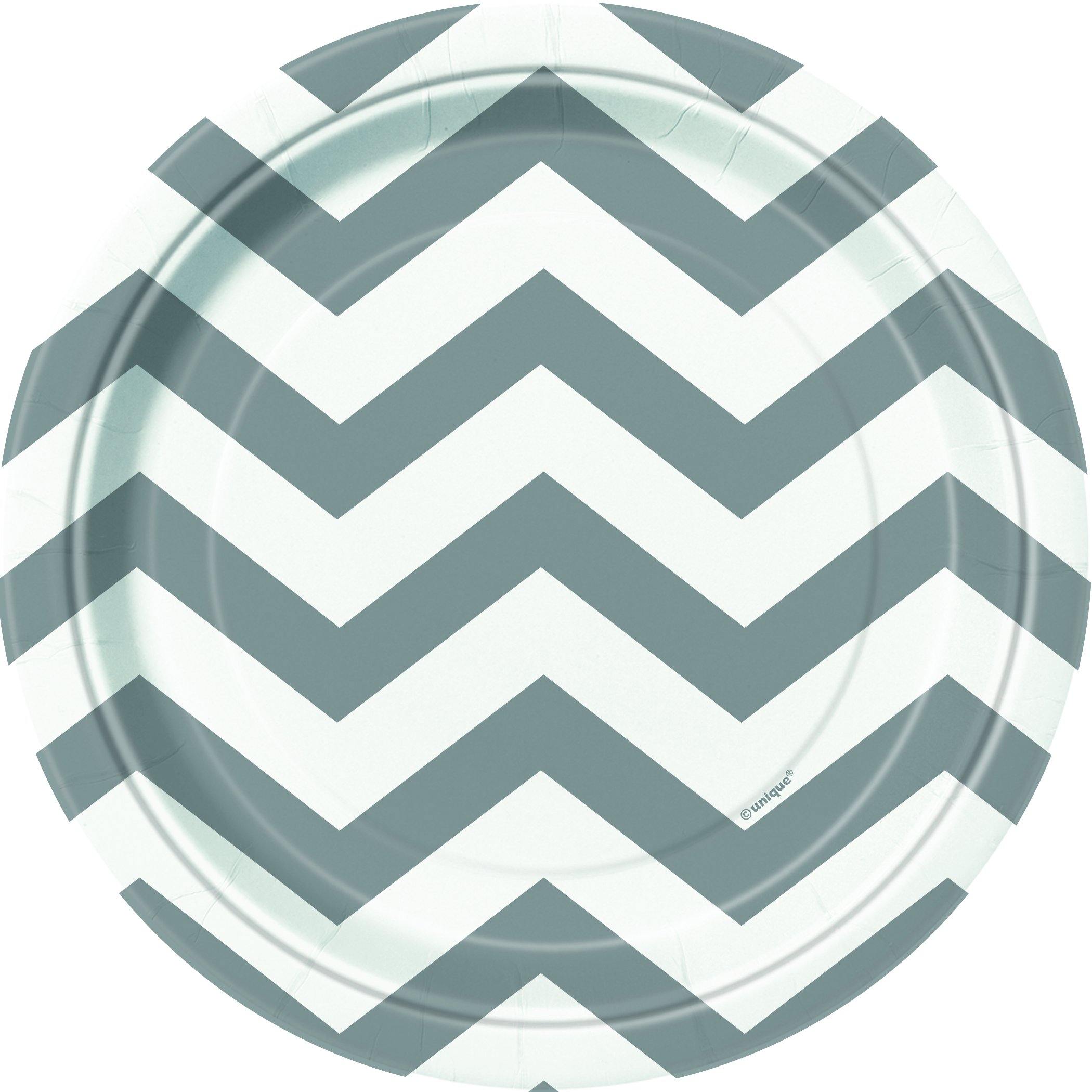 8 Pack Silver Chevron Paper Plates - 18cm - The Base Warehouse