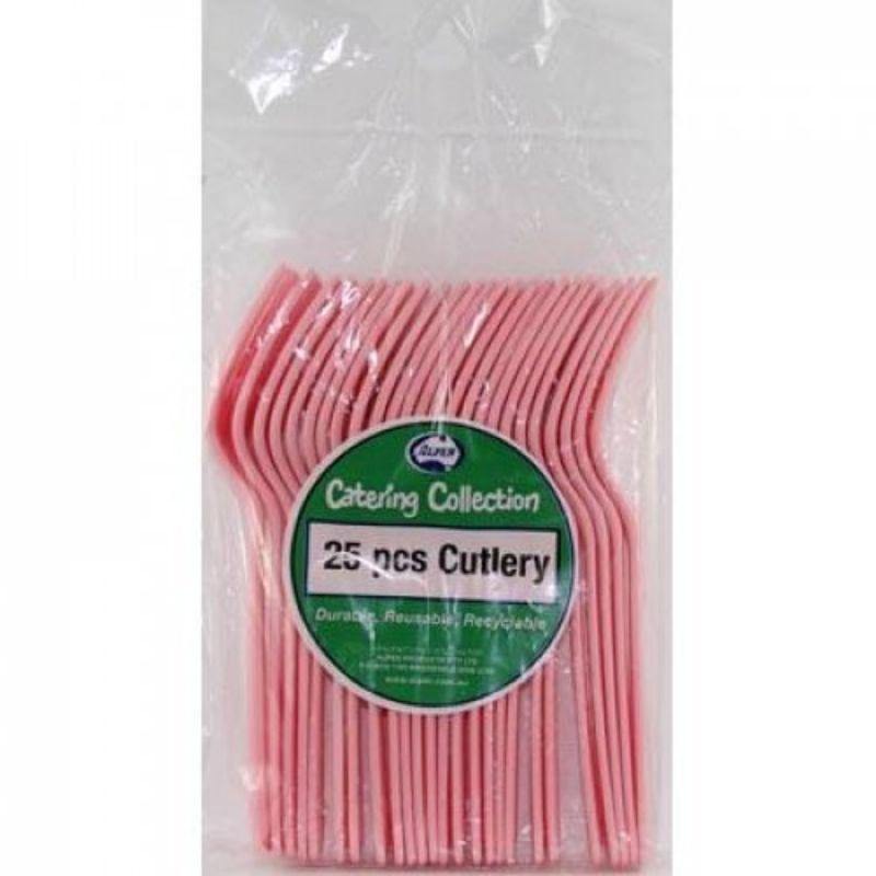 20 Pack Light Pink Reusable Forks - 18cm