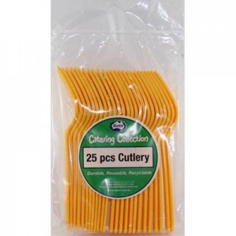 25 Pack Yellow Plastic Forks - 18cm - The Base Warehouse