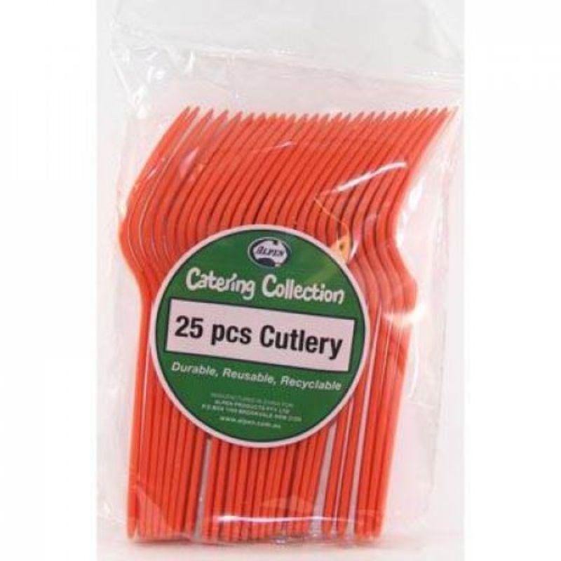 25 Pack Orange Reusable Forks - 18cm