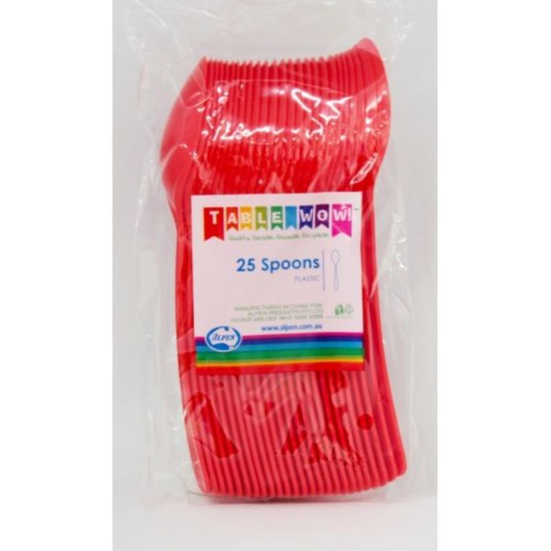 20 Pack Red Reusable Spoons - 17cm
