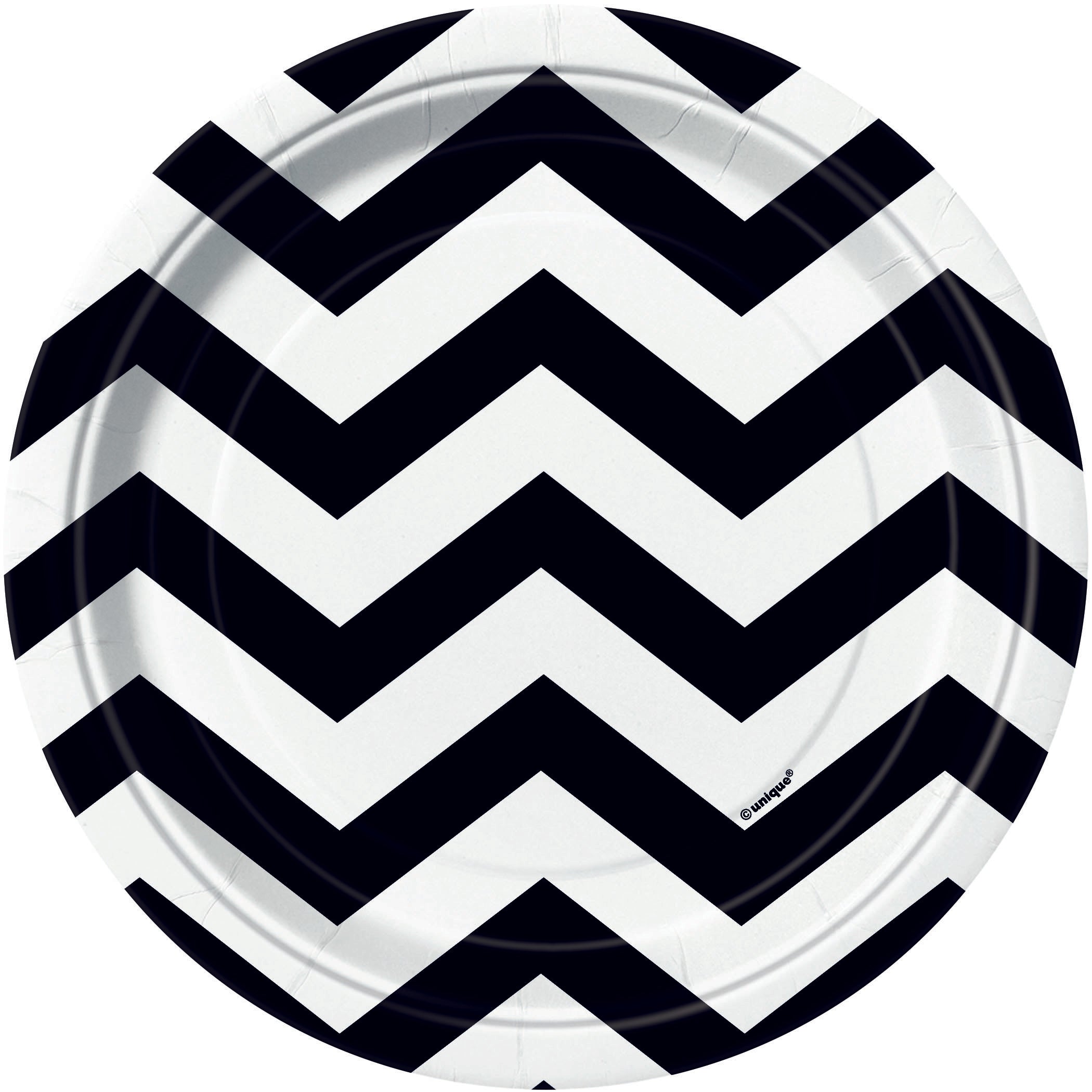 8 Pack Midnight Black Chevron Paper Plates - 18cm