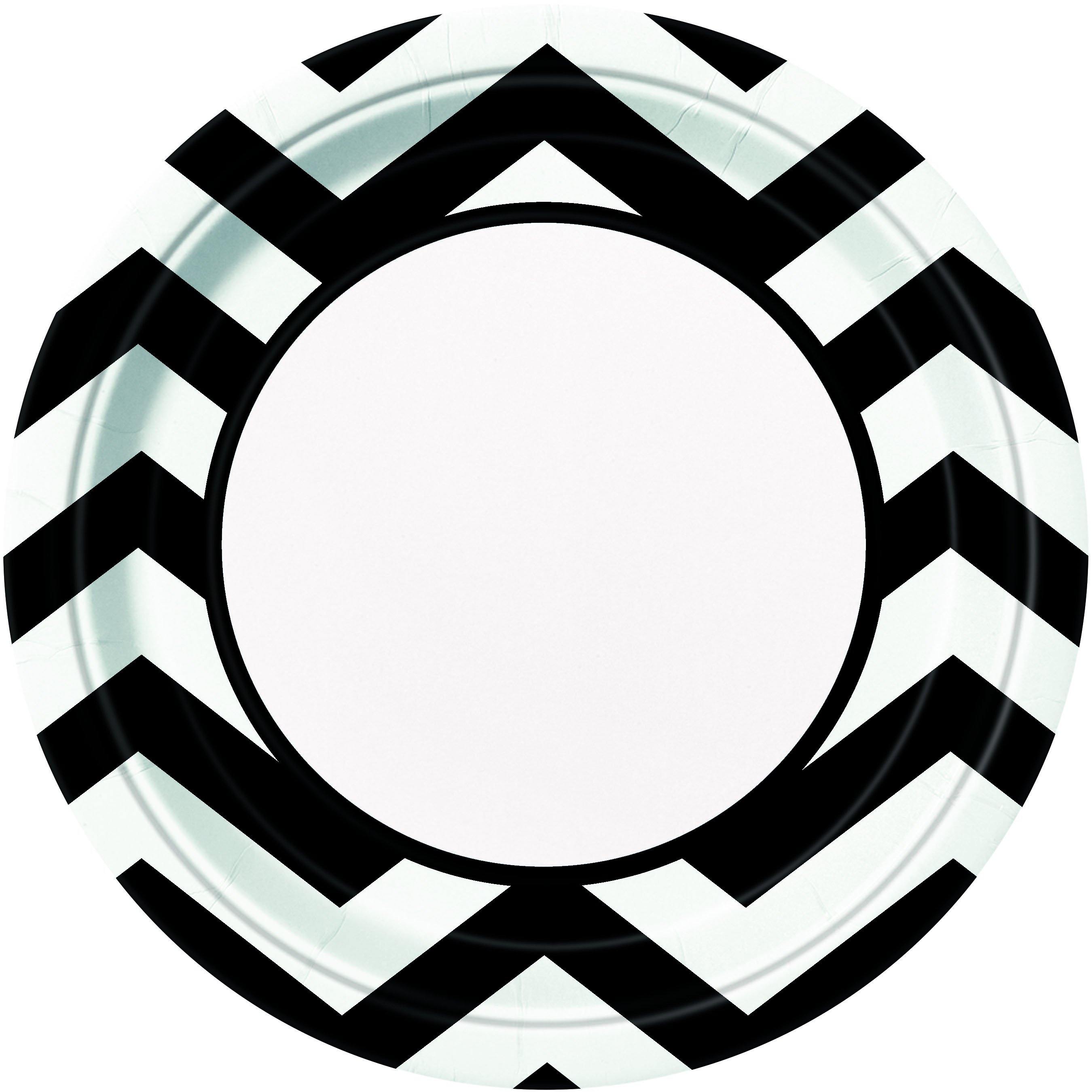 8 Pack Midnight Black Chevron Paper Plates - 23cm