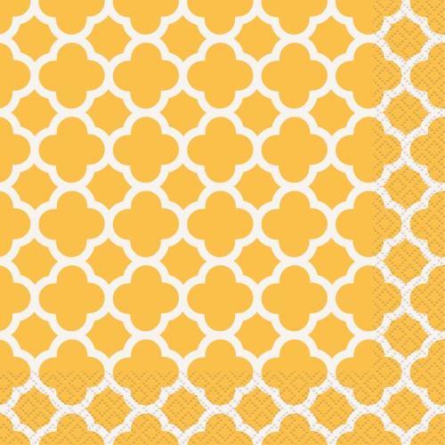 16 Pack Sunflower Yellow Quatrefoil Luncheon Napkins