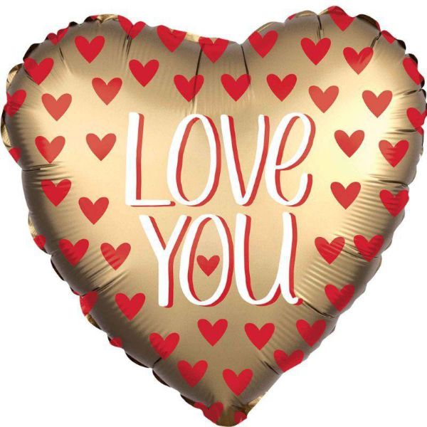 Satin Love You Gold Heart Foil Balloon - 45cm
