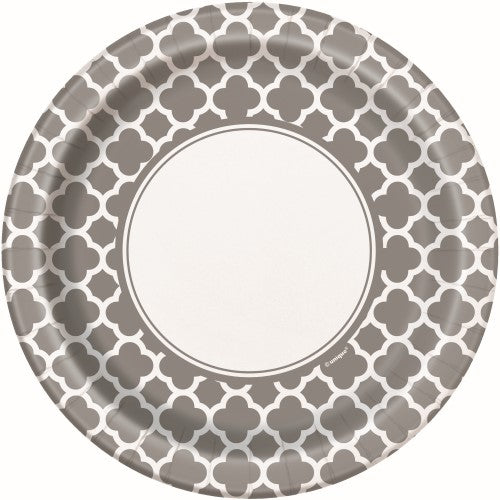 8 Pack Silver Quatrefoil Plates - 23cm