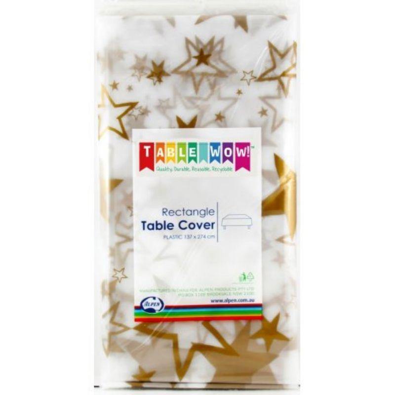 Clear Gold Stars Printed Rectangle Tablecover - 137cm x 274cm - The Base Warehouse