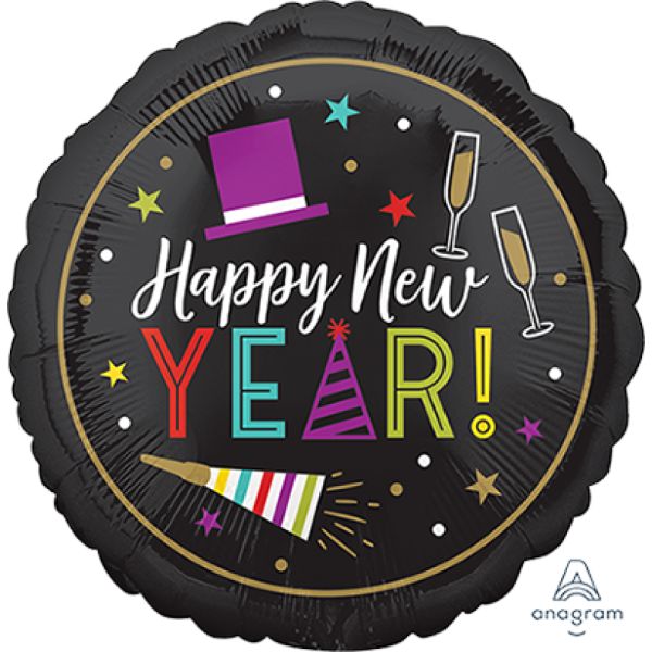 Standard Bright Happy New Year Foil Balloon - 45cm