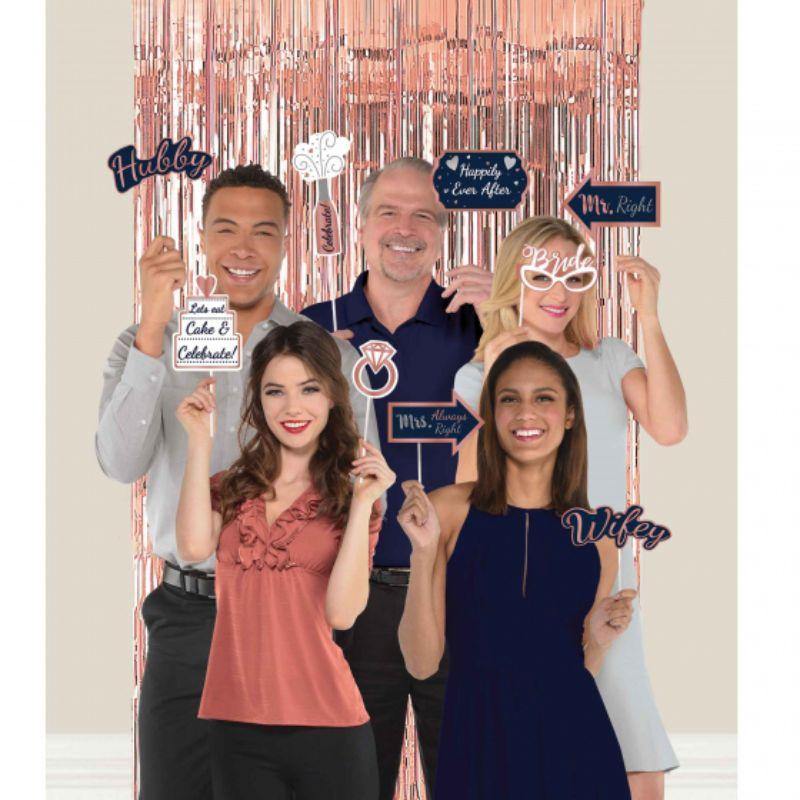 Navy Bride Dlx Photo Props - 1 x Foil Curtain 91cm x 91cm & 20 Assorted Photo Props - The Base Warehouse