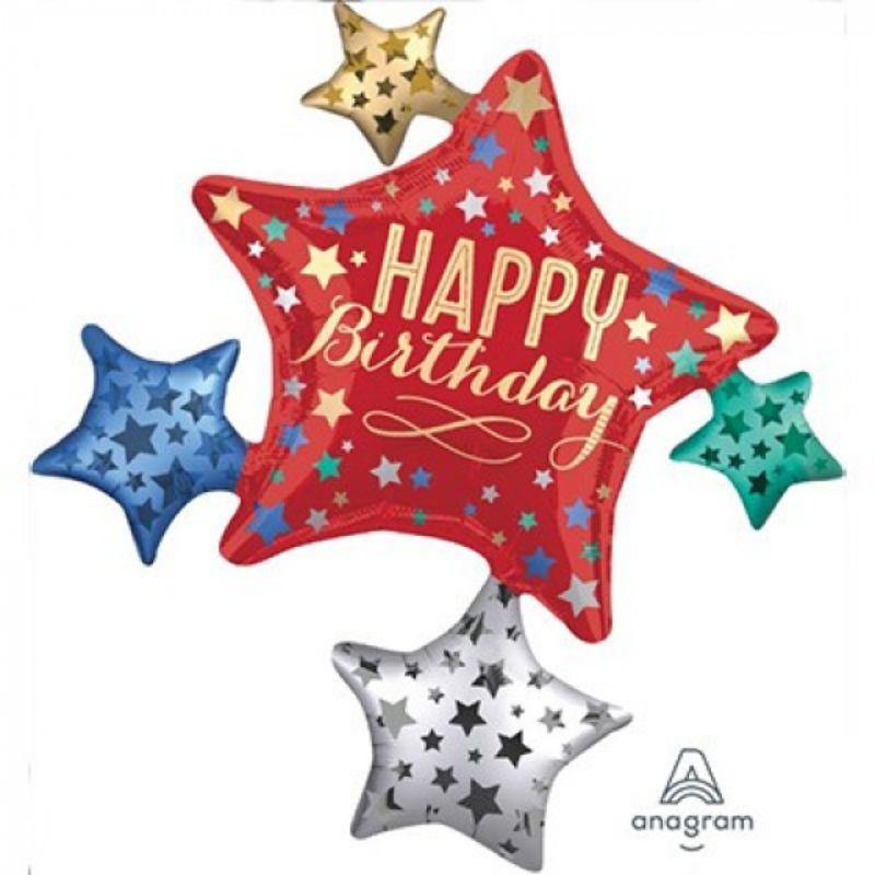 Satin Birthday Star Cluster Foil Balloon - 81cm x 88cm - The Base Warehouse