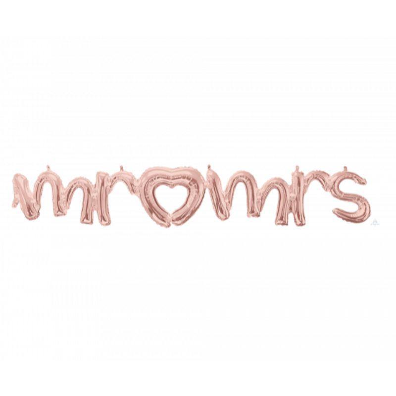Rose Gold Mr & Mrs Phrase Foil Balloon - 149cm x 25cm - The Base Warehouse