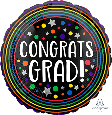 Congrats Grad Colourful Circles Round Foil Balloon - 45cm - The Base Warehouse