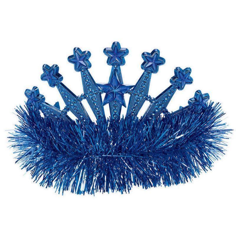 Blue Plastic and Tinsel Tiara - 10cm x 12cm