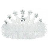 Load image into Gallery viewer, White Plastic Tiara with Tinsel - 10cm x 13cm