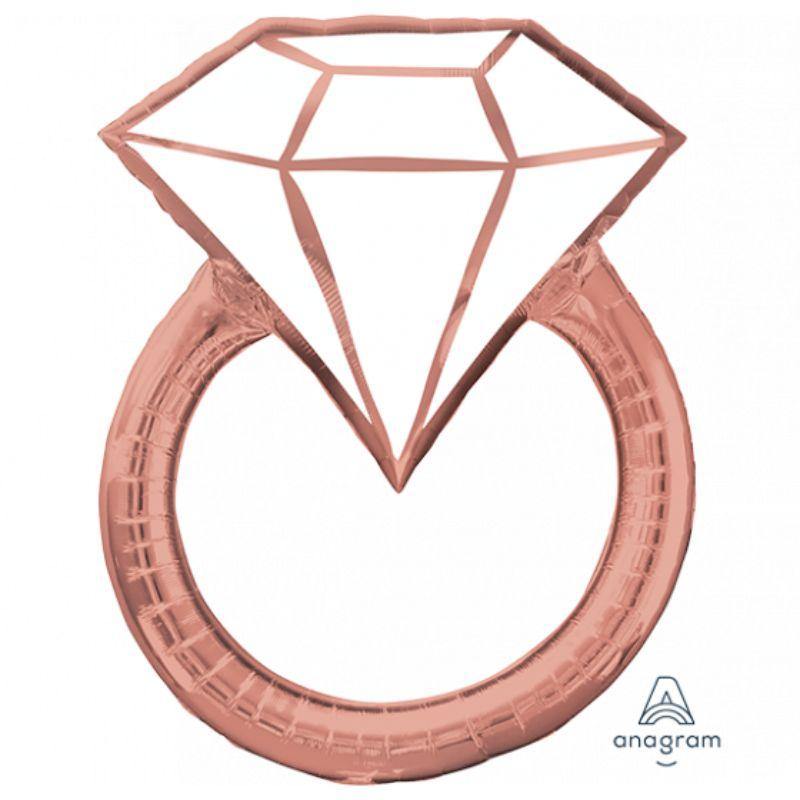 Rose Gold Blush Wedding Ring Foil Balloon - 60cm x 76cm - The Base Warehouse